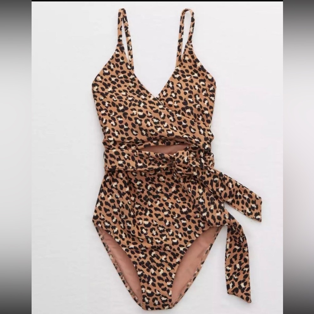 Aerie Swimsuit Leopard Print Wrap One Piece Monokini XL